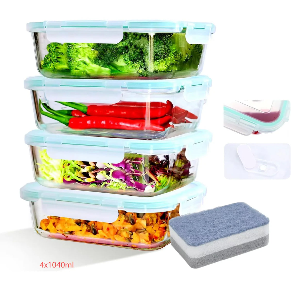 Borosilicate Glass Food Storage Containers with Steam Vent Lids | 2, 4 or 6-Pack