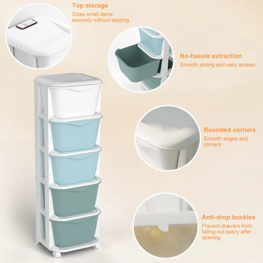 5/6-Tier Rolling Drawer Storage Cabinet | Stackable Home Organiser with Wheels