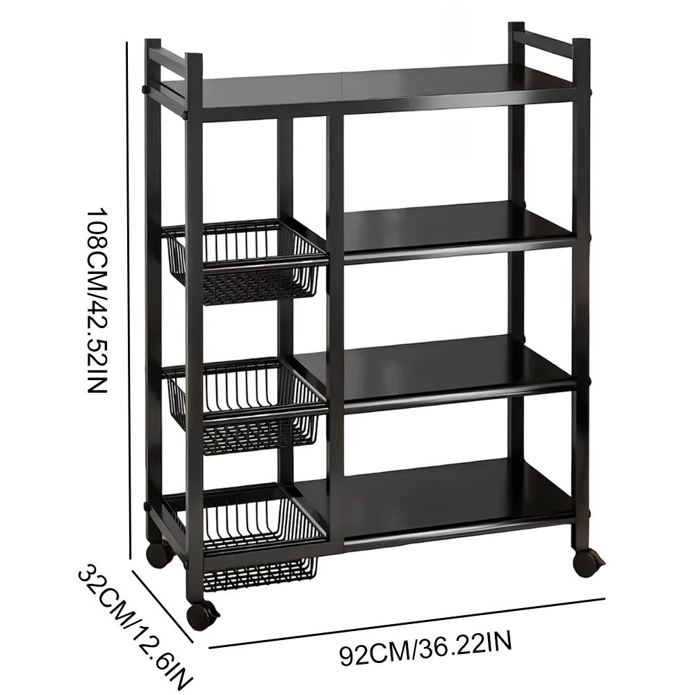 New Metal Shelf 4-Tier Storage Rack with Wheels Utility Rack Shelf Basket for Kitchen Bathroom Organizer 92*32*108cm