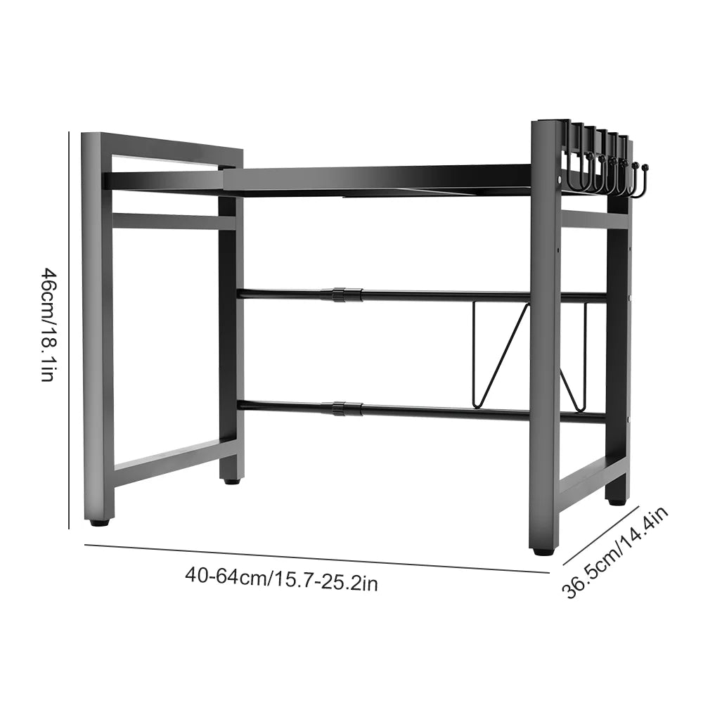 Microwave Oven Rack Seasoning Shelf Bilayer Oven Storage Rack Retractable Countertop Organizer Kitchen Accessories