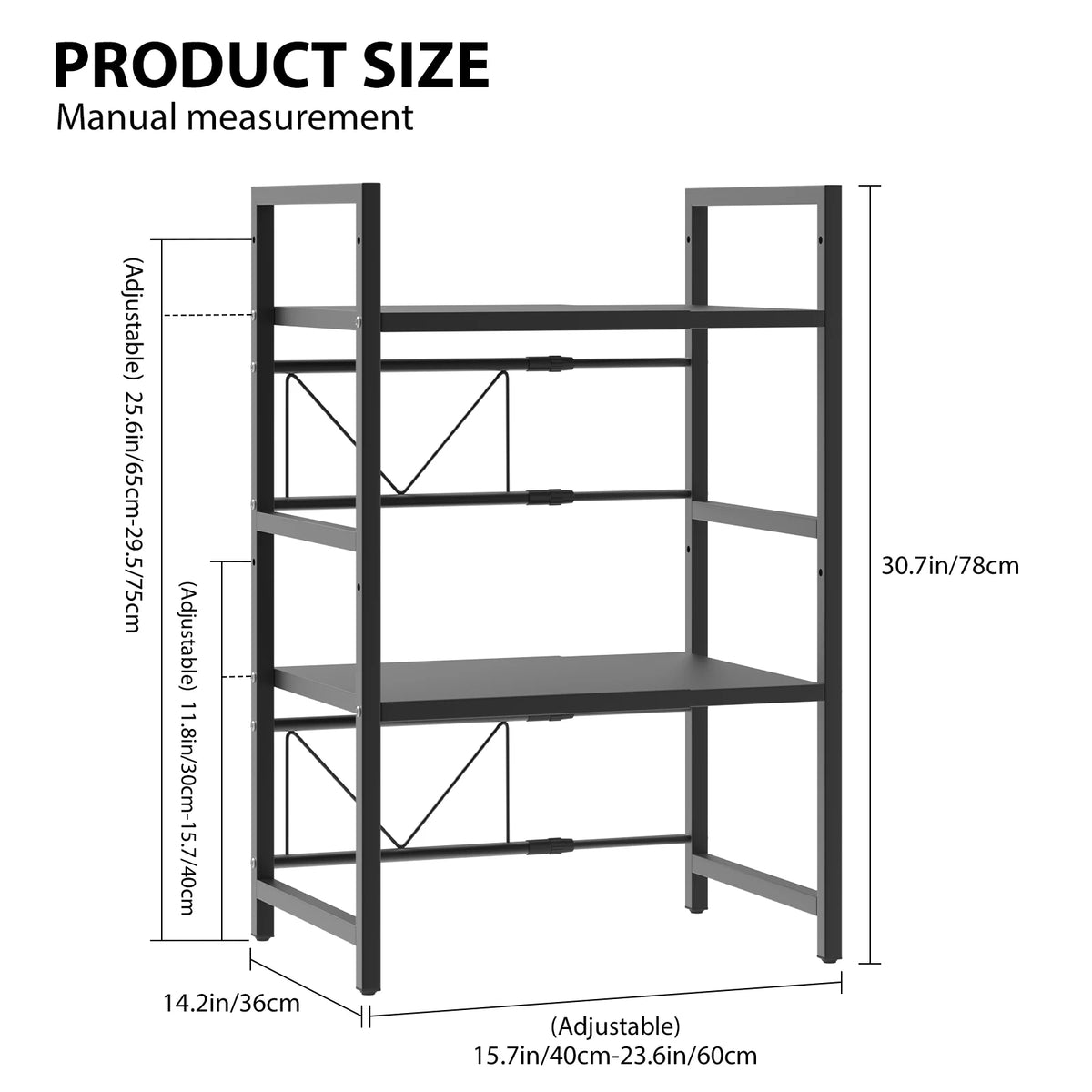 Expandable 2 or 3-Tier Microwave Shelf | Adjustable Carbon Steel Rack | 6 Hooks