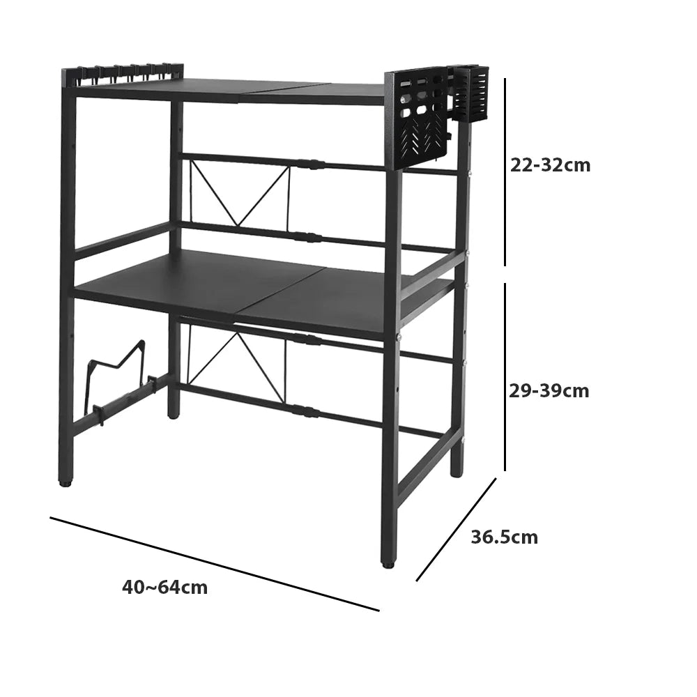 Retractable 2-Tier Microwave & Seasoning Shelf | Expandable 40–64cm