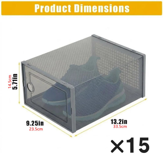 15pcs Foldable Shoe Boxes Stackable Shoe Cases Storage Plastic Shoes Box Dustproof Sneaker Boxes Shoes Furniture Organizers