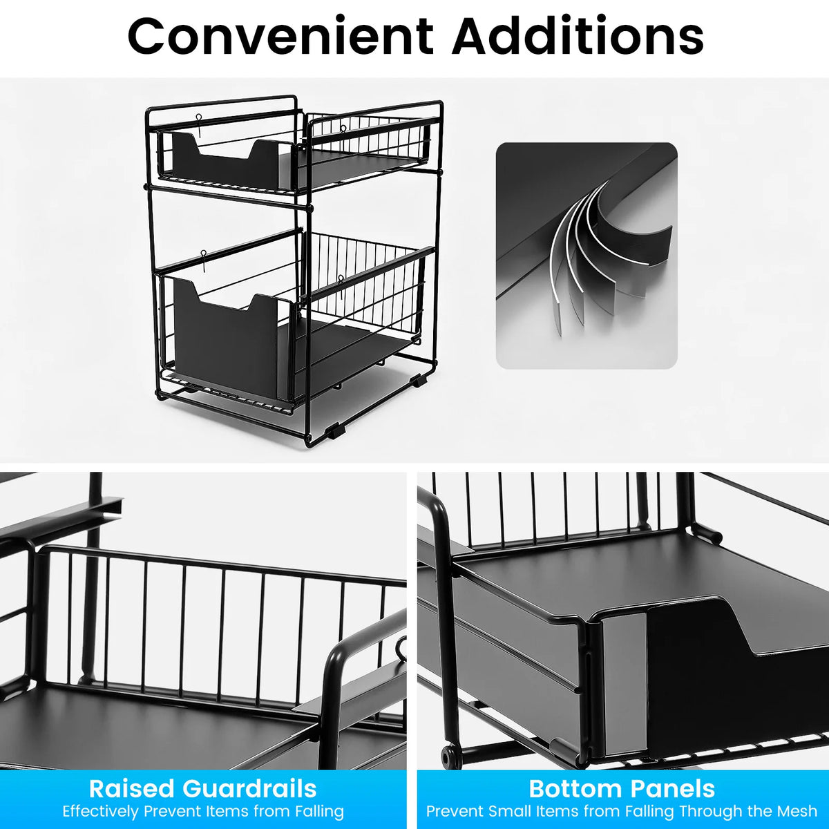 2-Tier Pull-Out Under-Sink Cabinet Organiser | Carbon Steel | Black