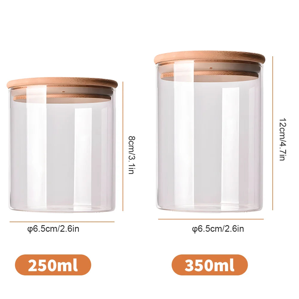 10-Piece Glass Storage Jar Set with Wooden Lids | 250ml & 350ml | Tea, Coffee & Pantry Organiser
