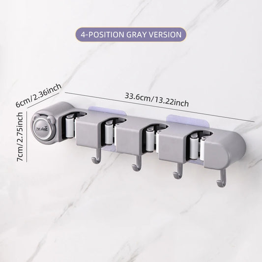 Broom Mop Holder, Wall Mounted Self-Adhesive Broom And Mop Organizer With Hooks For Bathroom Kitchen Closet Storage