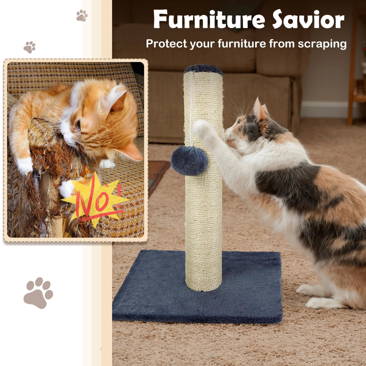 Cat Scratching Post & Climbing Tower | 40cm or 80cm | Stable Sisal Scratcher | Grey