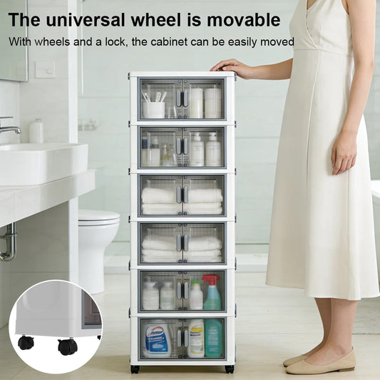 35x20x117cm Multifunction Folding Storage Cabinet Dustproof Wardrobe Closet Organizer Easy-to-Install Storage Boxes Double-door Organizer Box floor-standing