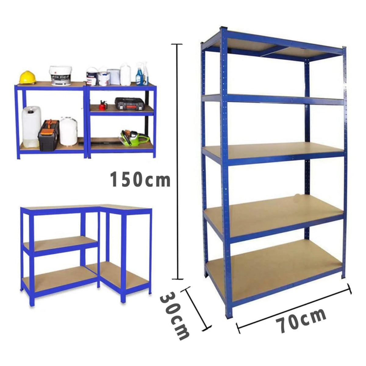 BRIEFNESS Blue 5-Tier Heavy Duty Boltless Metal Shelving Unit - 875kg Capacity Workshop/Office Storage Rack - Easy Assembly