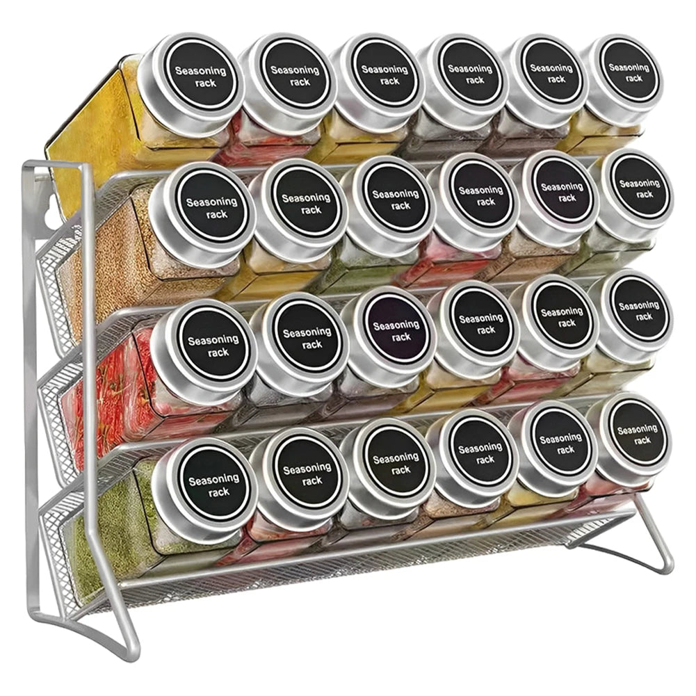 4-Tier Spice Jar Rack | Wall-Mount or Freestanding | Carbon Steel | Black