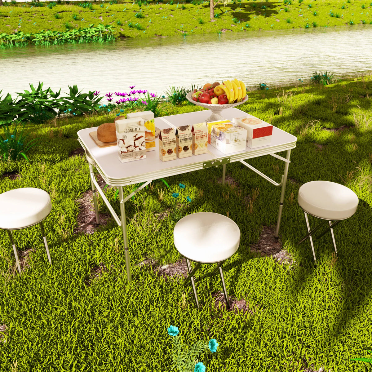 3FT/90cm Folding Table Lightweight Portable Camping Table, Non-Slip Rubber feet , Premium Quality Steel Aluminium Foldable Table
