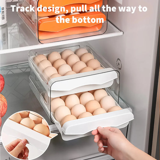 Double-Layer Pull-Out Fridge Egg Storage Box | Food Grade Kitchen Organiser