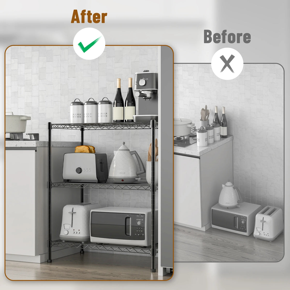 5-Tier Adjustable Metal Shelf with Leveling Feet, Steel Storage Rack for Kitchen Bathroom Balcony Living Room Hallway