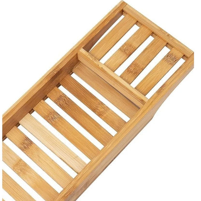 Natural Bamboo Bathtub Caddy Tray Bathroom Bath Shelf Organizer Spa Bath Tub Tray White Finish 70 cm