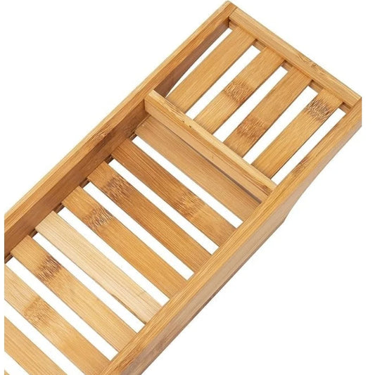 Natural Bamboo Bathtub Caddy Tray Bathroom Bath Shelf Organizer Spa Bath Tub Tray White Finish 70 cm