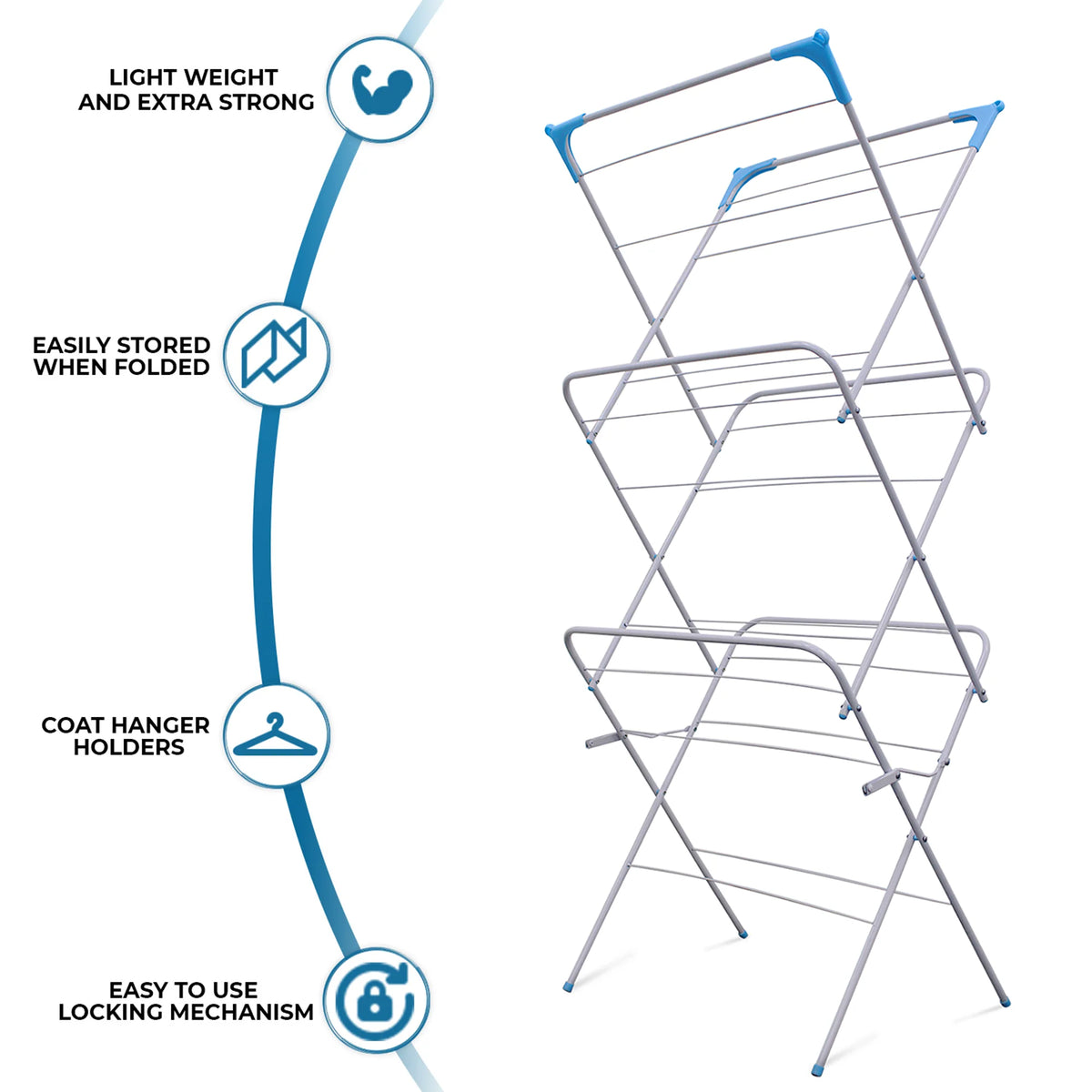 3-Tier Deluxe Foldable Clothes Airer | 14m Drying Space | Corner Hooks & Sock Dryer