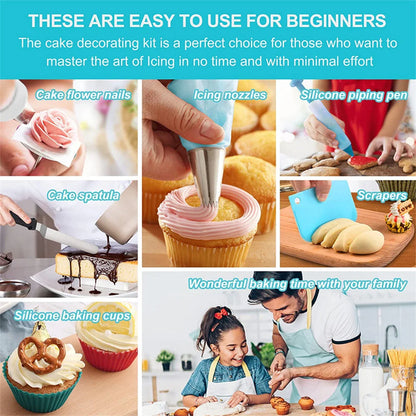 236-Piece Cake Decorating & Baking Tools Set | Reusable Silicone Pastry Bags & Stainless Nozzles