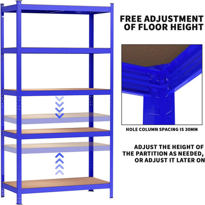 5 Tier Boltless Garage Shelving Unit Shed Warehouse Workshop Office Storage Shelves Metal Racking, 875KG Capacity (175KG Per Shelf), Adjustable - Can split into 2 smaller Shelf Units
