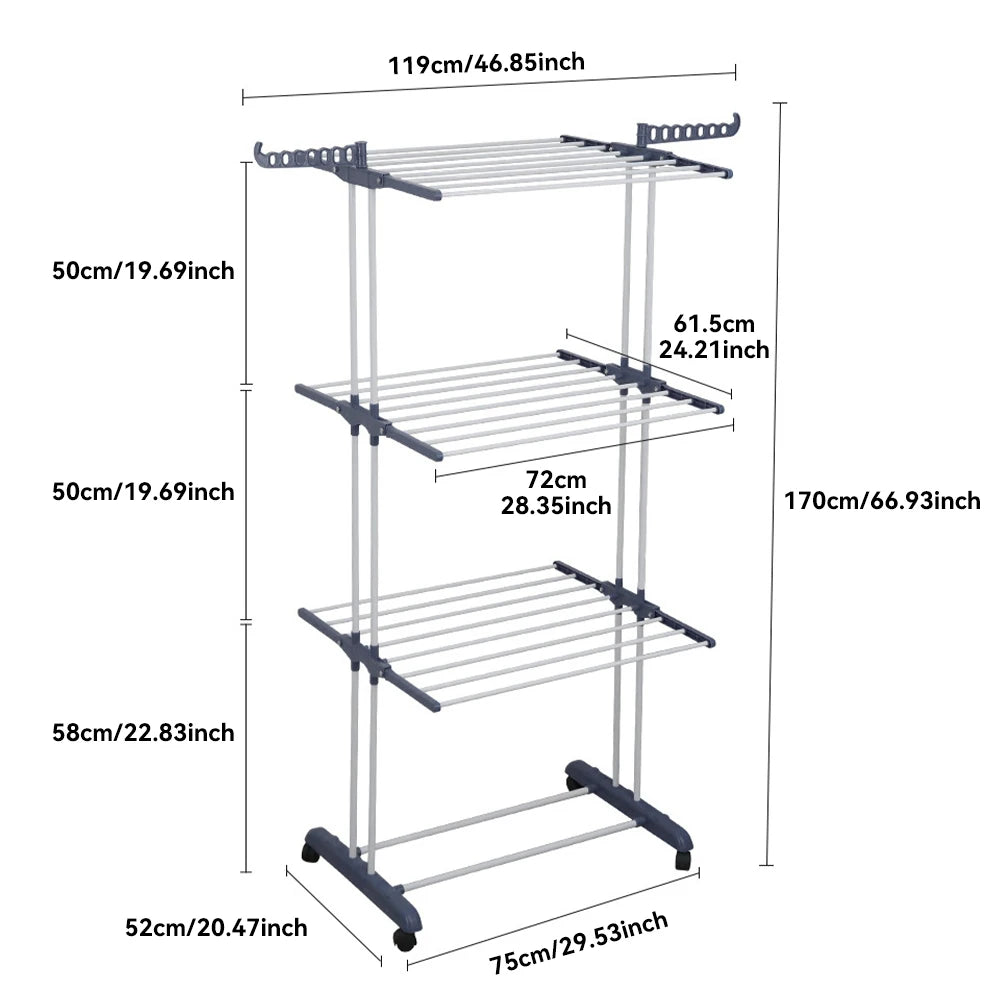 Foldable Clothes Rack With Pulleys Floor-standing Clothes Drying Rack Towel Shoe Organizing and storing  Rack Movable