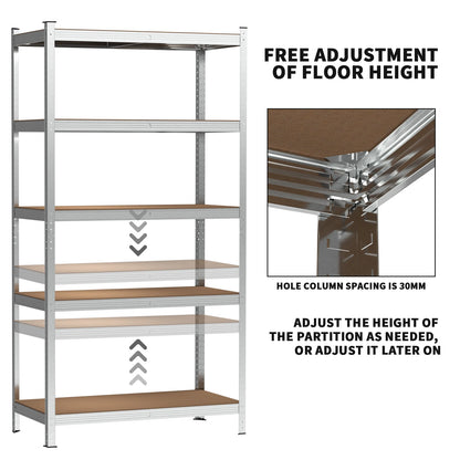 5 Tier Garage Shelving Units Adjustable Metal Shed Storage Shelves for Shed/Workshop/Office, 150x70x30cm