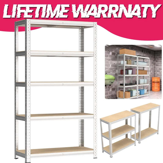 5 Tier Garage Shelving Units Adjustable Metal Shed Storage Shelves for Shed/Workshop/Office, 150x70x30cm