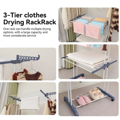 Foldable Clothes Rack With Pulleys Floor-standing Clothes Drying Rack Towel Shoe Organizing and storing  Rack Movable