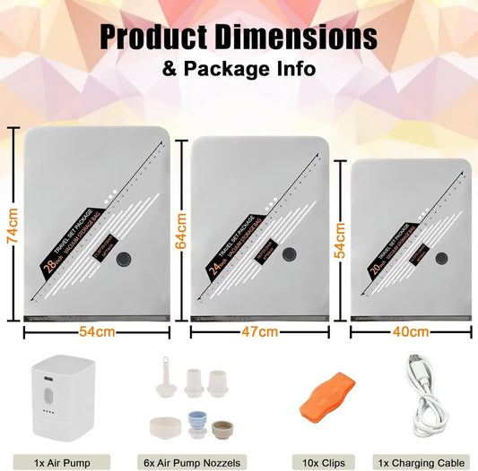 10-15-20pcs Thickened Vacuum Storage Compression Bag with Wireless Pump, Transparent Quilt Vacuum Bags, Storage Bags, Household Clothing Storage and Sorting Bag 3 Sizes with Clips for Travel & Home