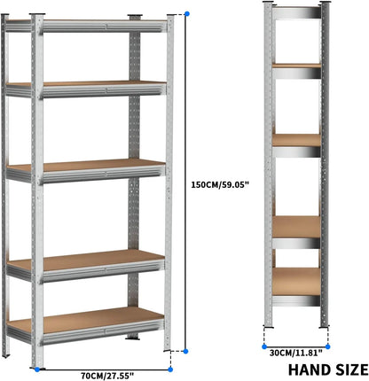 5 Tier Boltless Garage Shelving Unit Shed Warehouse Workshop Office Storage Shelves Metal Racking, 875KG Capacity (175KG Per Shelf), Adjustable - Can split into 2 smaller Shelf Units