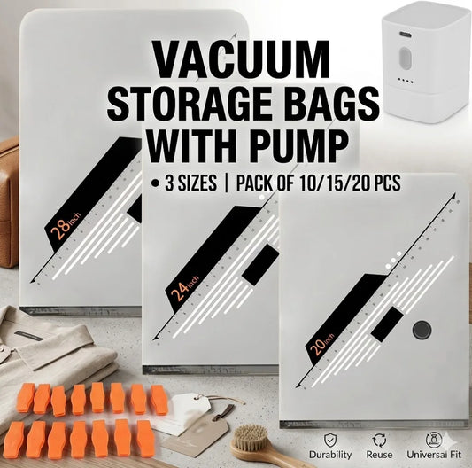 10-15-20pcs Thickened Vacuum Storage Compression Bag with Wireless Pump, Transparent Quilt Vacuum Bags, Storage Bags, Household Clothing Storage and Sorting Bag 3 Sizes with Clips for Travel & Home