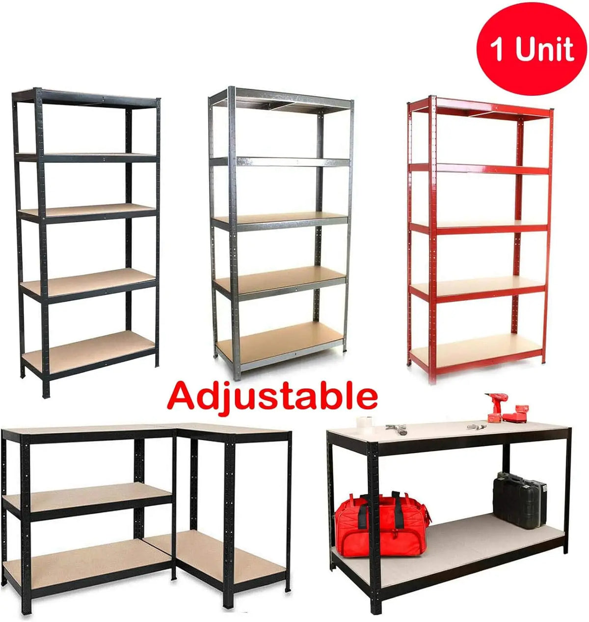 Heavy Duty 5 Shelf Tier Industrial Shelving Metal Frame Boltless Extra Deep Garage Workshop Storage Racking