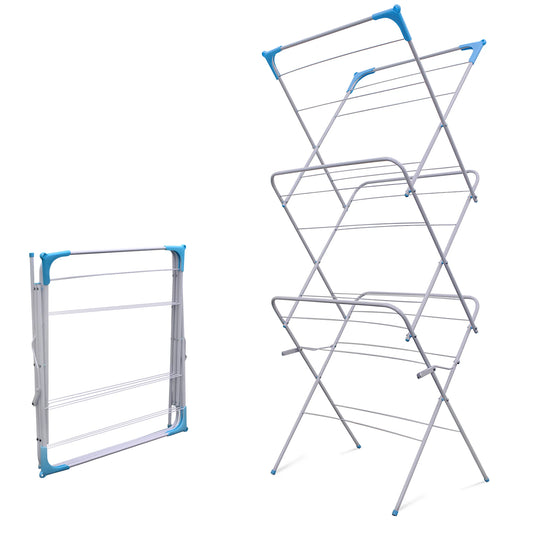 Crystals 3 Tier Deluxe Foldable Airer with 4 Corner Hooks and Sock Dryer, 14m
