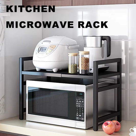 Black Single Layer Microwave Oven and Rice Cooker Rack - Kitchen Storage Organizer Shelf for Household Accessories