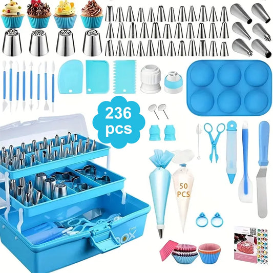 Cake Decorating Baking Tools - 236-Piece Set Reusable Silicone Pastry Bag Stainless Pastry Set Baking Tools