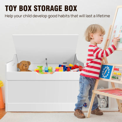 Wooden Storage Box with Lid Bench, 2-in-1 Toy and Blanket Box for Playroom or Bedroom, Large Capacity,Safety Hinges