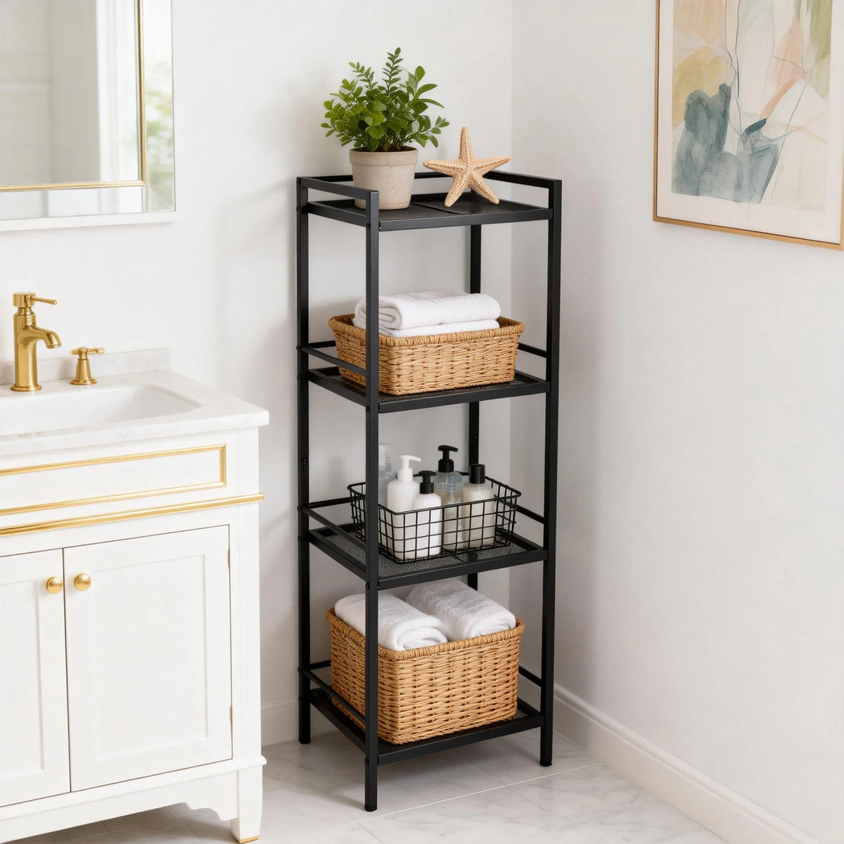 3-4 Tier Bathroom Storage Shelf, Ladder Shelf for Bathroom Storage Space-Saving Rack Organizer, Multifunctional for Kitchen
