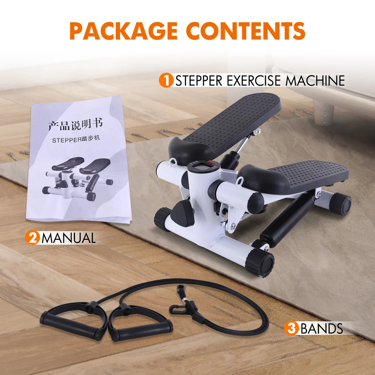 Mini Stepper Silent Exercise Twist Stair Stepper Workout Exercise Equipment 330lbs with Resistance Bands Digital Display