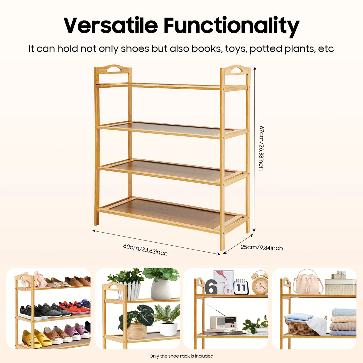 4-Tier Bamboo Shoe Rack | Stackable | Indoor & Outdoor | Entryway Organiser
