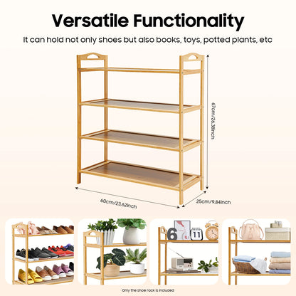4-Tier Bamboo Shoe Rack | Stackable | Indoor & Outdoor | Entryway Organiser