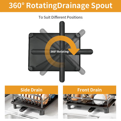 2-Tier Dish Drainer Rack with Draining Board & Utensil Holder
