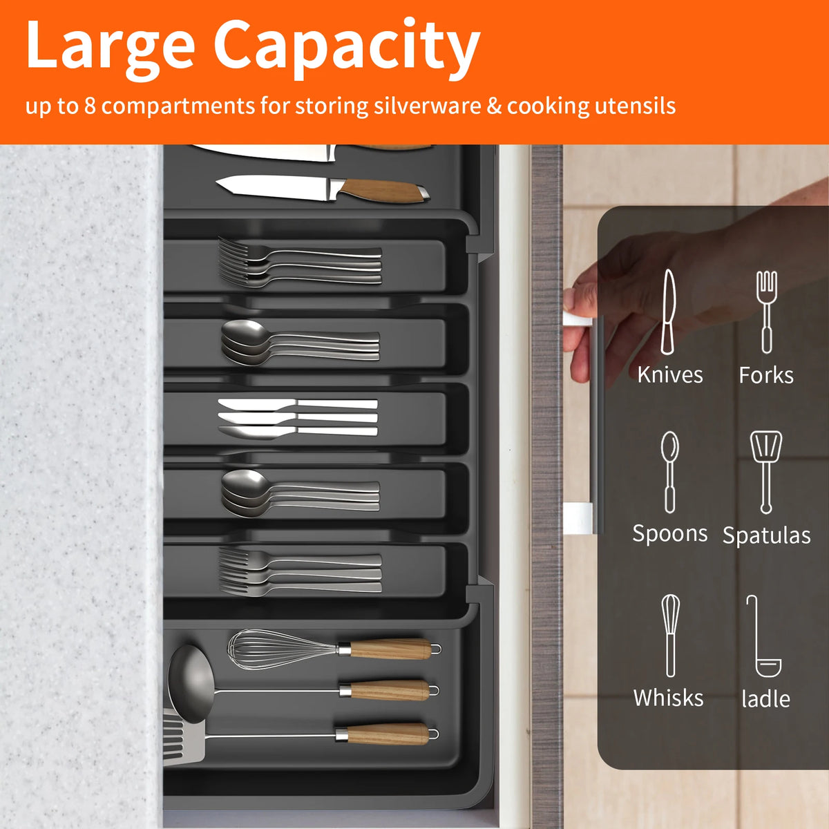 Expandable Cutlery & Utensil Drawer Organiser – Up to 8 Compartments