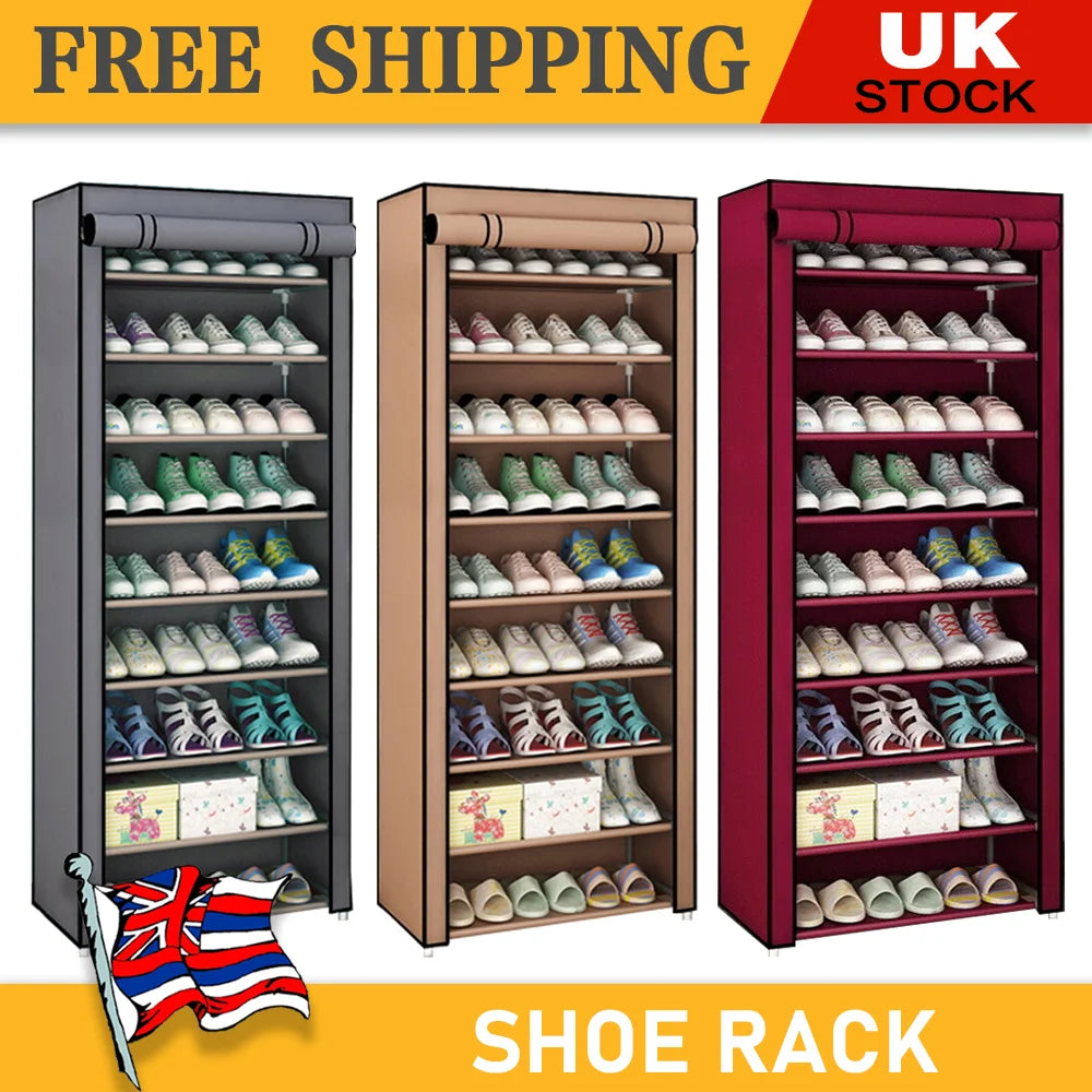 10 Tier Cabinet Storage Organiser Shoe Rack Stand Holds 27 Pairs Dustproof UK