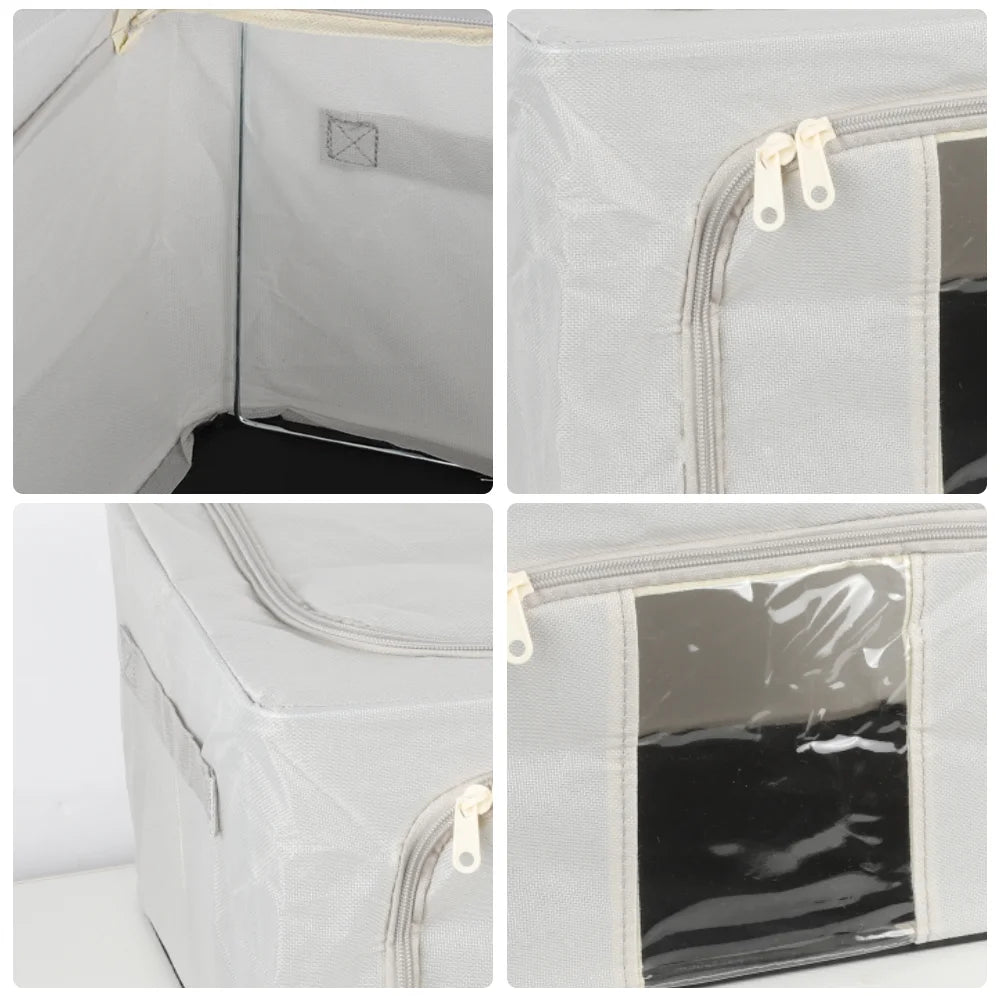 2pc Storage Bag 24L Large Box with Metal Frame Oxford Foldable Comforter Duvet Seasonal Clothes Toy Storage Bin Closet