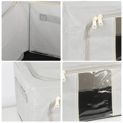 2pc Storage Bag 24L Large Box with Metal Frame Oxford Foldable Comforter Duvet Seasonal Clothes Toy Storage Bin Closet