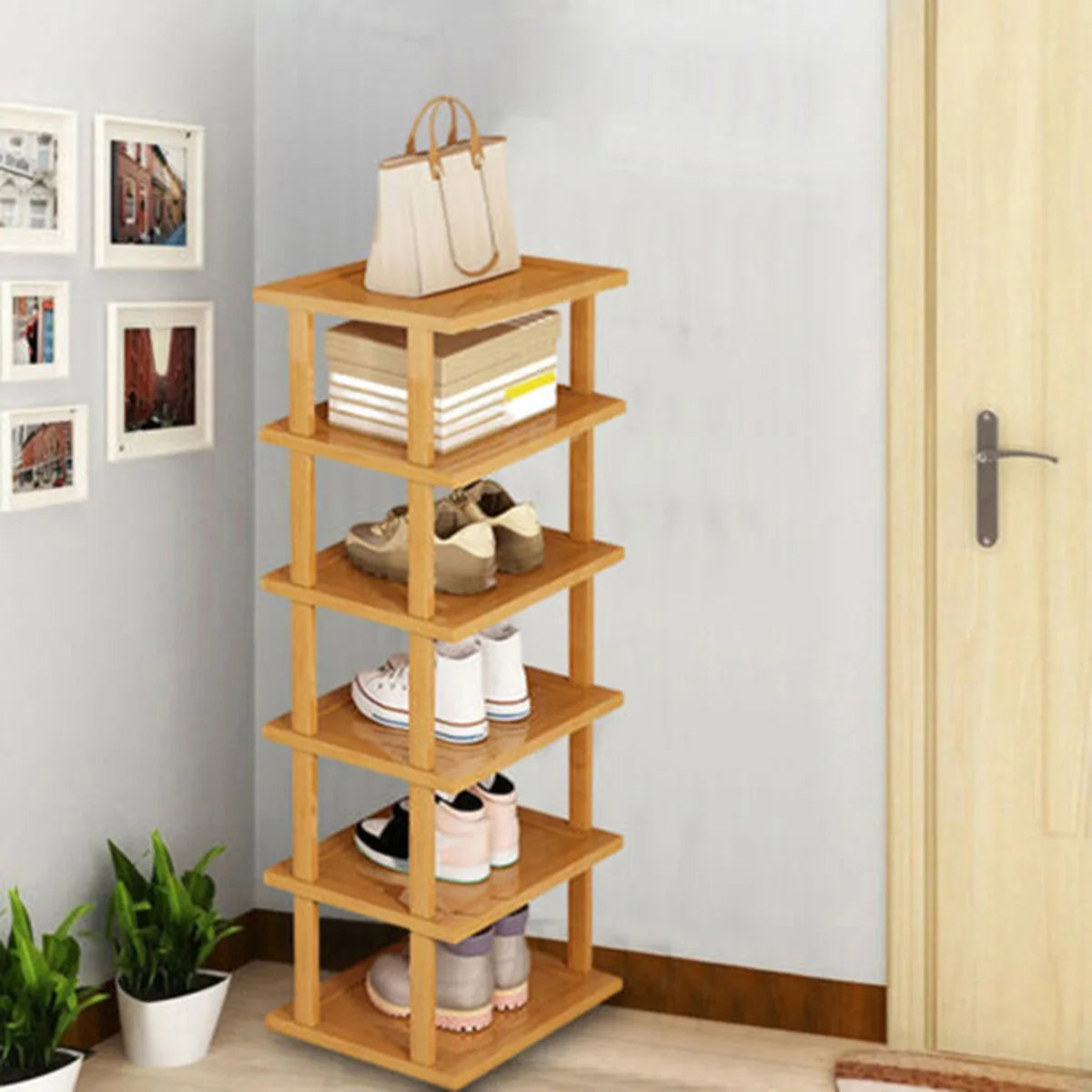 6-Tier Stackable Bamboo Shoe Rack – Space-Saving Corner Organiser