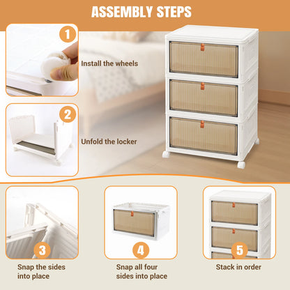 3/4/5 Tier Stackable Plastic Storage Boxes with Lid and Wheels, Sturdy PP Material, 39x28x59/78.5/98cm, Easy to Assemble