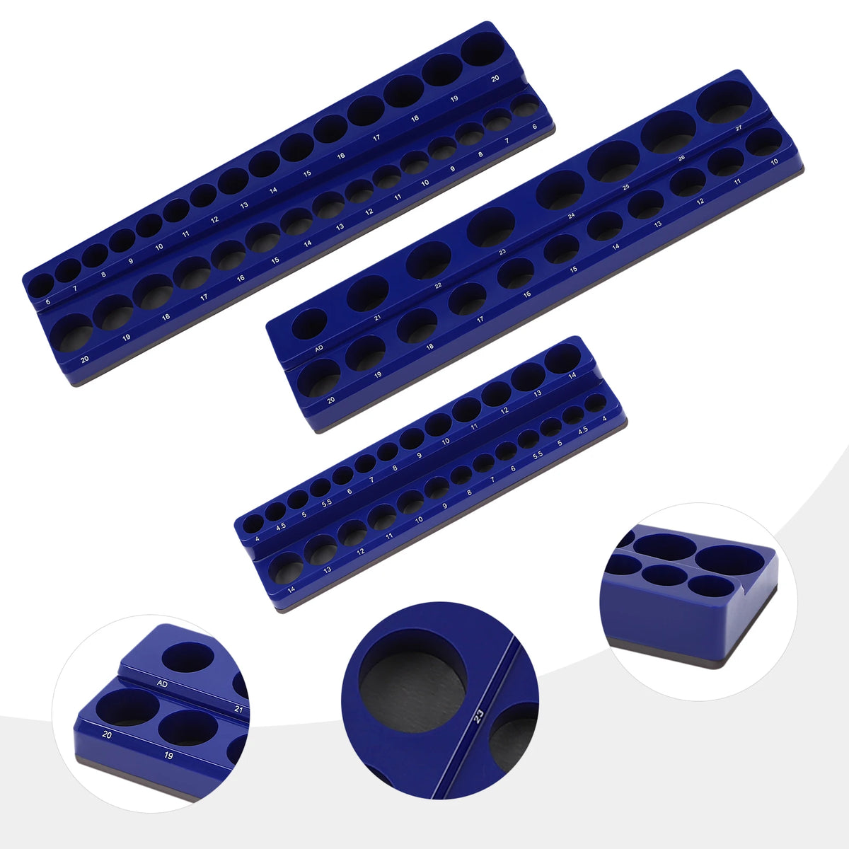 3PCS Magnetic Socket Organizer Magnetic Socket Holder Socket Tray Hold Capacity 68 Pieces