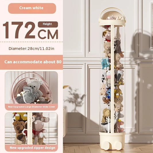 Stuffed Animal Storage Tube Toy With Zipper Vertical Display Organizer Bucket Lid Space Saving Tower For Kids Room Closet