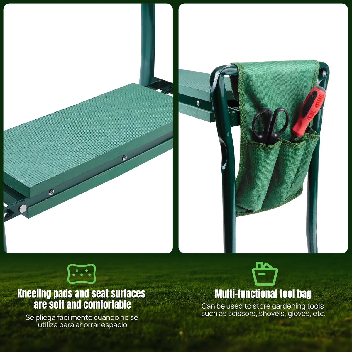 DayPlus Heavy Duty Garden Kneeler Seat with Handles & Tools Bag, Multi-Use Foldable EVA Foam Padded Kneeling Stool for Gardening