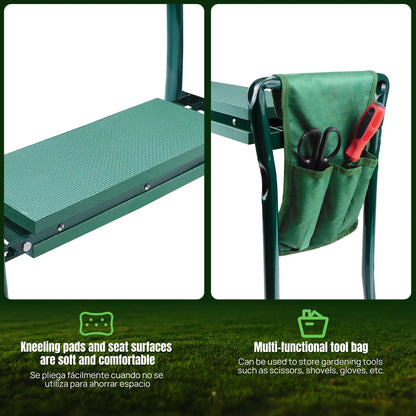 DayPlus Heavy Duty Garden Kneeler Seat with Handles & Tools Bag, Multi-Use Foldable EVA Foam Padded Kneeling Stool for Gardening