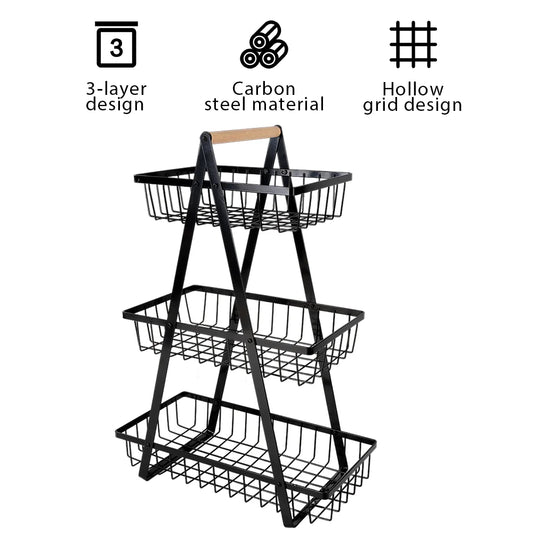 3 Tier Fruit Storage Basket Countertop for Kitchen Fruit Vegetable Basket Bowle with Handle Bread Snacks Stand
